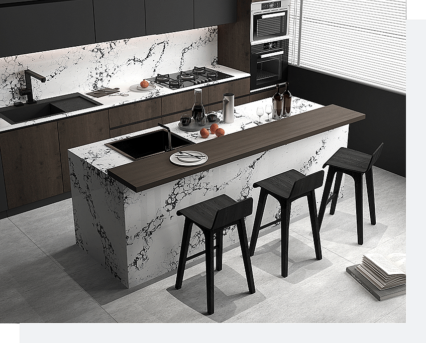 The Top 5 Calacatta Quartz Patterns for Luxe Interiors 4 Stone Surfaces PMC1999-1